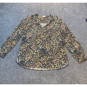 West K Floral Blouse Top Womens XL Black Winterberry Print Relaxed Untucked Tie